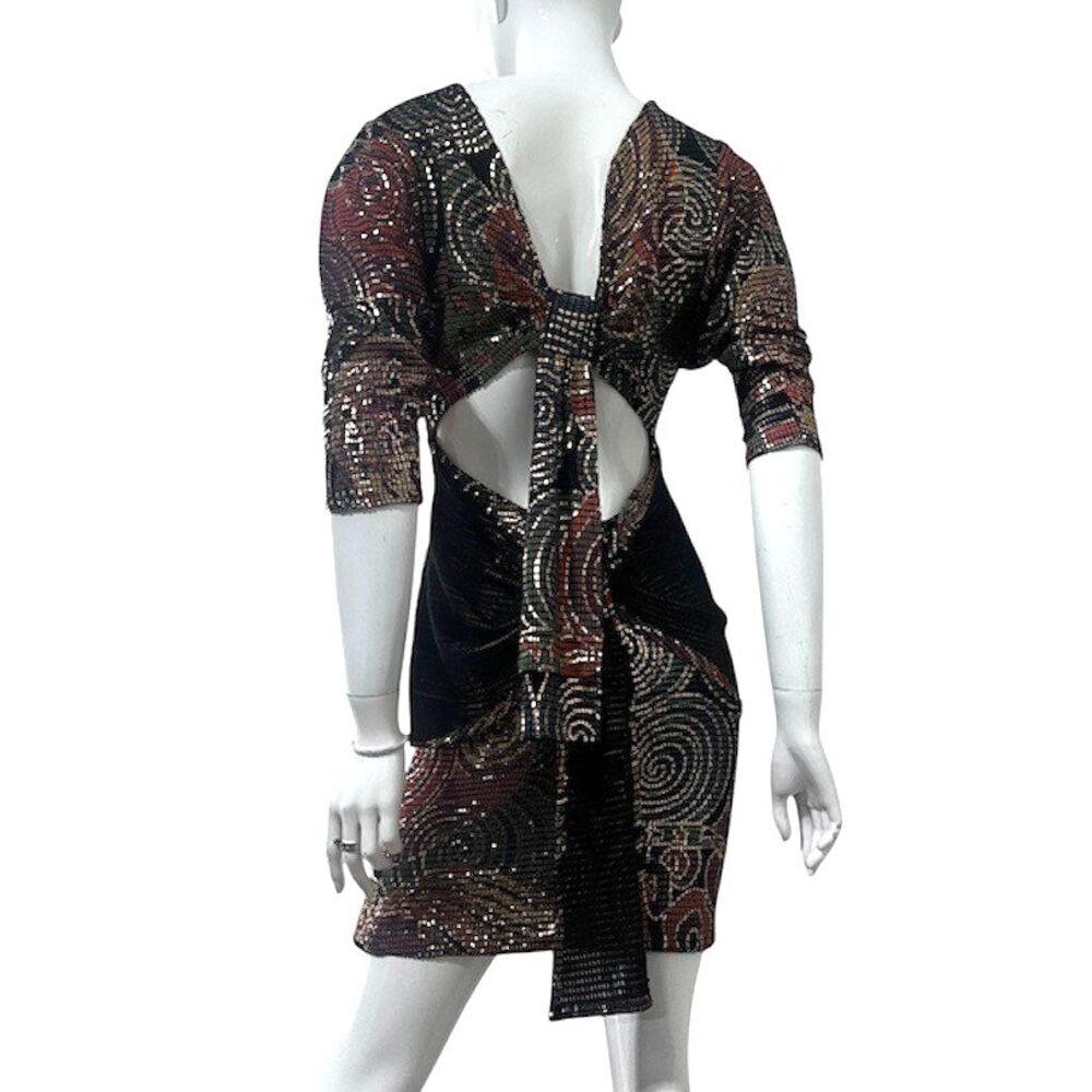 Vtg Yvonne LeFleur Italy Metallic Swirl Open Back Holiday Cocktail Dress Petite - Picture 2 of 11